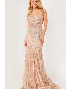 Jovani Gold Size 6 Train Pageant Mermaid Dress on Queenly