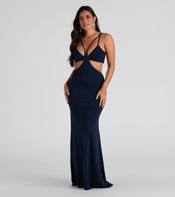 Style 05002-2406 Windsor Blue Size 12 Prom Jersey Party Spaghetti Strap Straight Dress on Queenly
