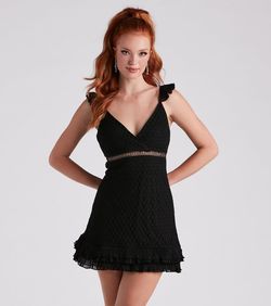 Style 05101-2305 Windsor Black Size 6 Jersey Lace Spaghetti Strap A-line Cocktail Dress on Queenly