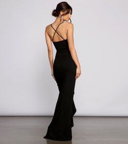 Style 05002-1239 Windsor Black Size 8 Square Neck Wedding Guest Spaghetti Strap Side slit Dress on Queenly