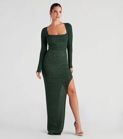 Style 05002-2520 Windsor Green Size 4 Euphoria Wedding Guest Long Sleeve Side slit Dress on Queenly