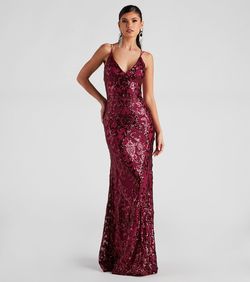 Style 05002-2433 Windsor Red Size 12 Plus Size Spaghetti Strap Sequin Mermaid Dress on Queenly