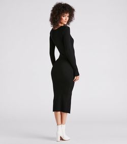 Style 06005-1524 Windsor Black Size 0 Jersey Long Sleeve Side slit Dress on Queenly