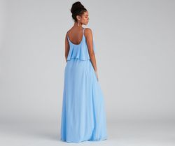 Style 05002-2040 Windsor Blue Size 0 Bridesmaid Ruffles Prom Jersey Spaghetti Strap Straight Dress on Queenly