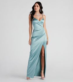 Style 05002-0762 Windsor Green Size 8 V Neck Floor Length Euphoria Side slit Dress on Queenly