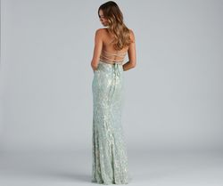 Style 05002-1839 Windsor Green Size 4 Mini Mermaid Spaghetti Strap Sequin Side slit Dress on Queenly