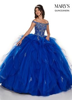Style MQ1056 Mary's Bridal and Quince  Blue Size 6 Sequin Embroidery Jewelled Ball gown on Queenly