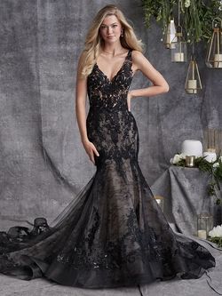 Style Zander Lane  W/ Glitter Tulle Sottero & Midgley Black Size 16 Floor Length Tall Height Mermaid Dress on Queenly