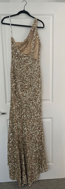 Sherri Hill Gold Size 14 Plus Size Floor Length Black Tie Side slit Dress on Queenly
