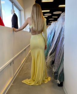 Atria Yellow Size 4 Shiny Side slit Dress on Queenly