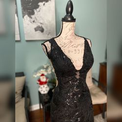 Jovani Black Size 6 Sequined Backless Pattern Mermaid Dress on Queenly