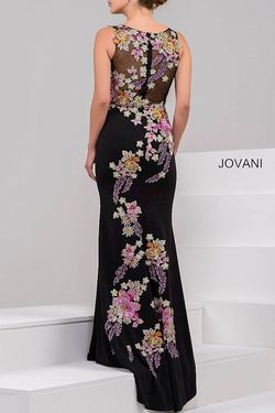 Jovani Black Size 8 Floral High Neck Medium Height Jersey Straight Dress on Queenly