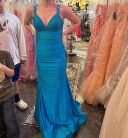 Sherri Hill Blue Size 4 Floor Length Tall Height Mermaid Dress on Queenly