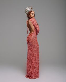 Sherri Hill Pink Size 6 Rose Gold Backless Long Sleeve Straight Dress on Queenly