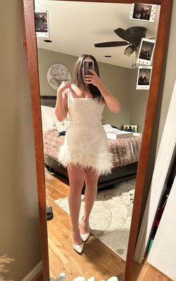 nadine merabi White Size 8 Midi Bridal Shower Cocktail Dress on Queenly