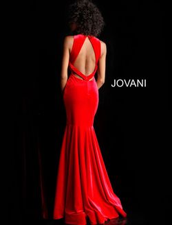 Jovani Red Size 4 Floor Length Fitted Plunge Velvet Straight Dress on Queenly
