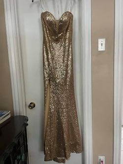 Ellie Wilde Gold Size 4 Floor Length Side slit Dress on Queenly