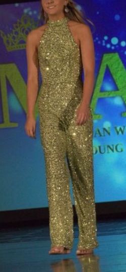 Ashley Lauren Green Size 4 Floor Length Pageant Black Tie Jumpsuit Dress on Queenly