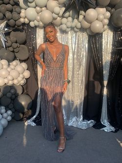Jovani Gray Size 8 Prom 2022 Black Tie Side slit Dress on Queenly