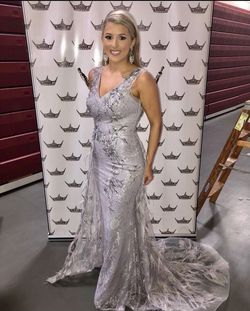 Style -1 Mac Duggal Silver Size 4 Jewelled Train 50 Off Custom Straight Dress on Queenly