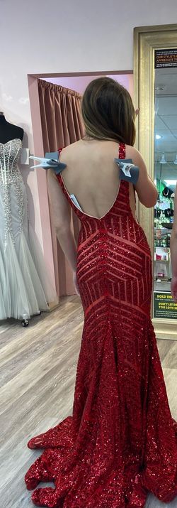Jovani Red Size 00 Pageant Floor Length Prom Mermaid Dress on Queenly