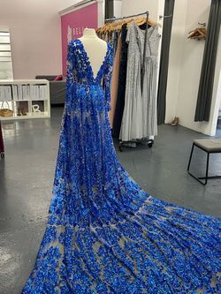 Custom Blue Size 6 Sheer Floor Length A-line Dress on Queenly