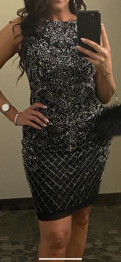 Jovani Black Size 8 Jewelled 50 Off Sheer Cocktail Dress on Queenly