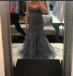 Jovani Gray Size 12 Strapless Prom Jewelled Train Mermaid Dress on Queenly