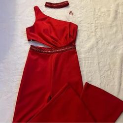 Rachel Allan Red Size 8 50 Off Floor Length Jumpsuit Dress on Queenly