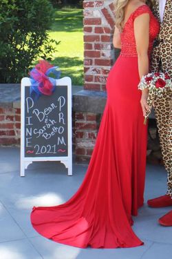 Mori Lee Red Size 0 Military Floor Length Straight Dress on Queenly