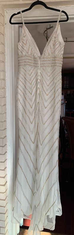 Jovani White Size 8 Pageant Floor Length Free Shipping Straight Dress on Queenly