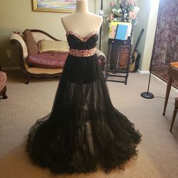 Jovani Black Size 4 Floor Length Jumpsuit A-line Dress on Queenly