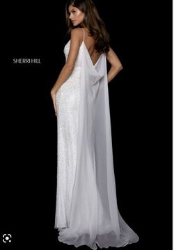 Sherri Hill White Size 4 Floor Length Cape Straight Dress on Queenly