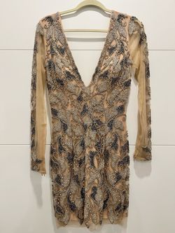 Jovani Nude Size 4 Euphoria Sleeves Homecoming Cocktail Dress on Queenly