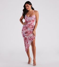 Style 05101-1983 Windsor Pink Size 4 Floor Length Floral V Neck Side slit Dress on Queenly