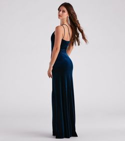 Style 05002-6912 Windsor Blue Size 8 Bridesmaid Winter Formal Black Tie Side slit Dress on Queenly
