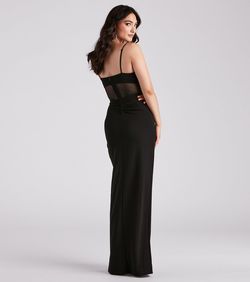 Style 05002-2929 Windsor Black Size 0 A-line Wedding Guest Jersey Side slit Dress on Queenly