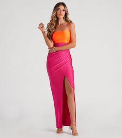Style 05002-6803 Windsor Pink Size 4 Spaghetti Strap Jersey 05002-6803 Tall Height Side slit Dress on Queenly