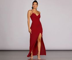 Style 05002-6197 Windsor Red Size 8 Plunge Jersey Side slit Dress on Queenly