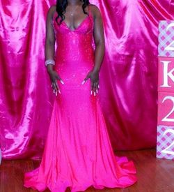 Sherri Hill Pink Size 8 Floor Length Spaghetti Strap Jewelled Mermaid Dress on Queenly