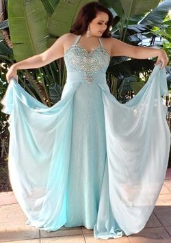 Tony Bowls Blue Size 12 Plus Size Turquoise $300 Straight Dress on Queenly