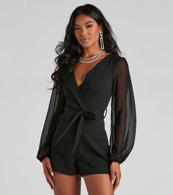 Style 06503-0135 Windsor Black Size 4 Mini Cocktail Plunge Homecoming Belt Jumpsuit Dress on Queenly