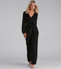 Style 06502-0517 Windsor Black Size 0 Belt V Neck Tall Height Jumpsuit Dress on Queenly
