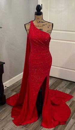 Amarra Red Size 6 Floor Length Side Slit One Shoulder Black Tie Straight Dress on Queenly