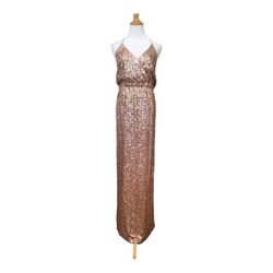 Badgley Mischka Pink Size 6 Military Floor Length Straight Dress on Queenly