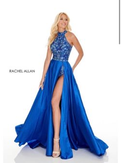 Rachel Allan Blue Size 8 Floor Length Side slit Dress on Queenly