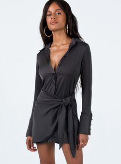 Style 1189209 Princess Polly Black Size 6 Long Sleeve Silk Cocktail Dress on Queenly