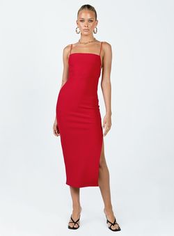 Style 1194504 Princess Polly Red Size 10 Tall Height Jersey Side slit Dress on Queenly