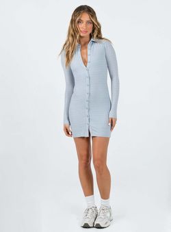 Style 1173315 Princess Polly Blue Size 10 Mini Tall Height Long Sleeve Cocktail Dress on Queenly