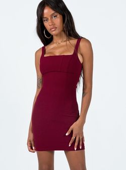 Style 1185840 Princess Polly Red Size 4 Mini Square Neck Burgundy Cocktail Dress on Queenly